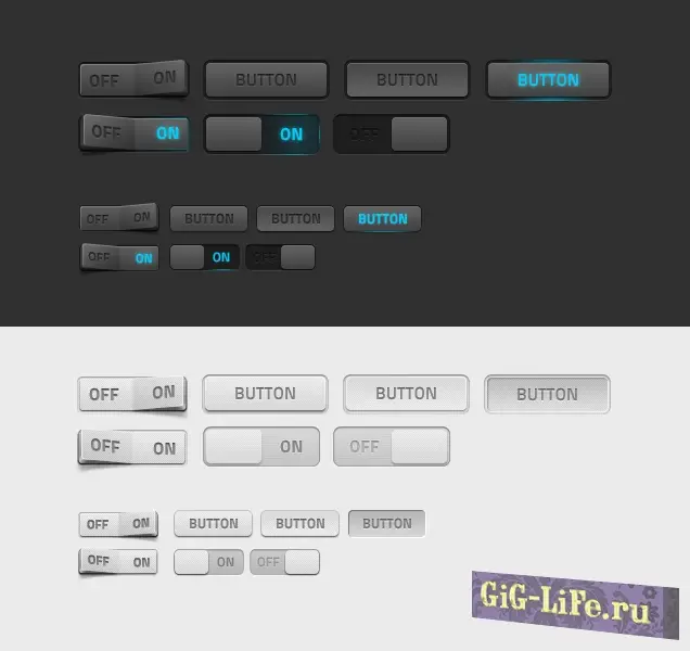 Кнопки различной конфигурации | Buttons of various configurations [PSD]