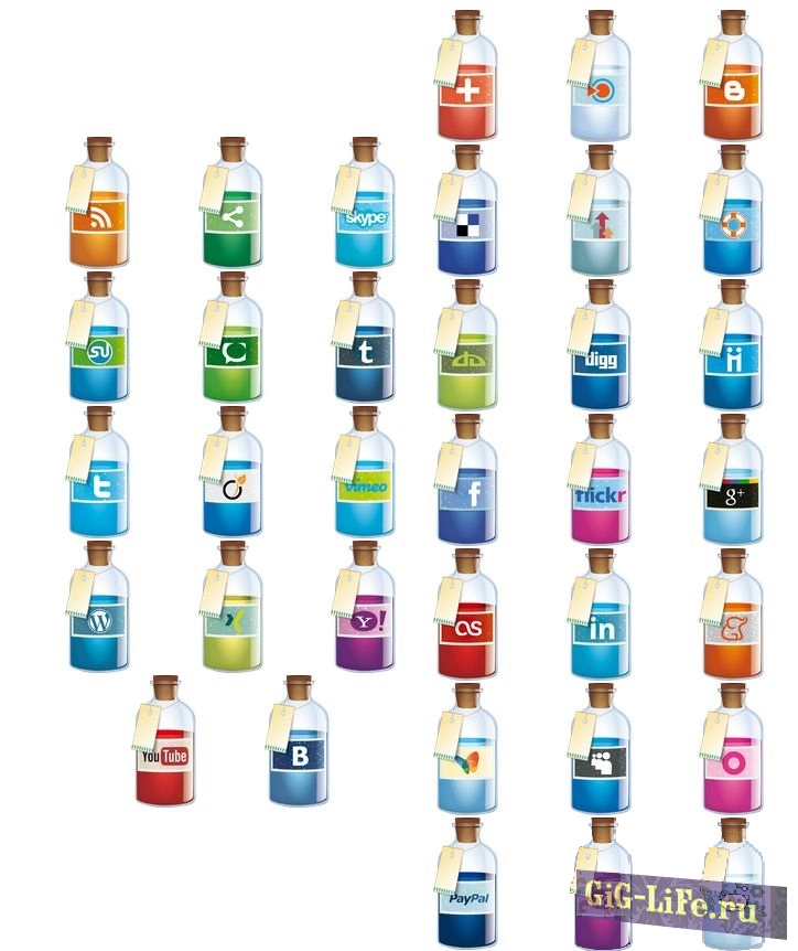 Иконки социальных сетей в виде бутылок | Icons of social networks in the form of bottles