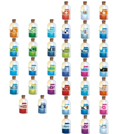 Иконки социальных сетей в виде бутылок | Icons of social networks in the form of bottles