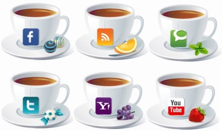 Иконки социальных сетей в виде чашечек чая | Icons of social networks in the form of cups of tea