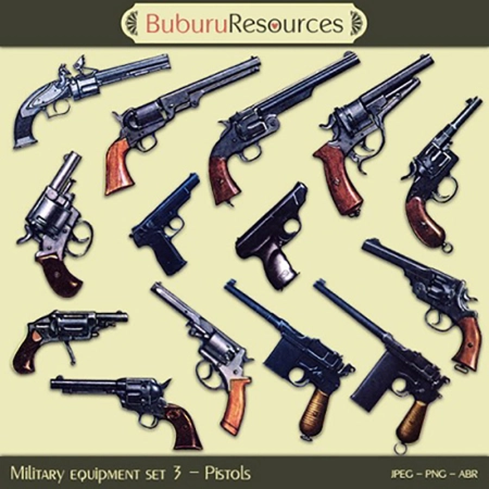 Кисть для фотошопа - Пистолеты разных времён | Military equipment set 3 – Pistols